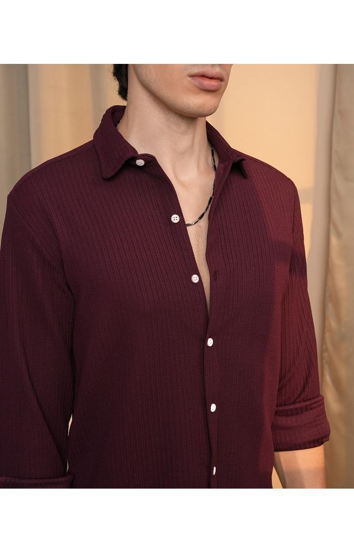 Men's Maroon Striped Casual Shirts