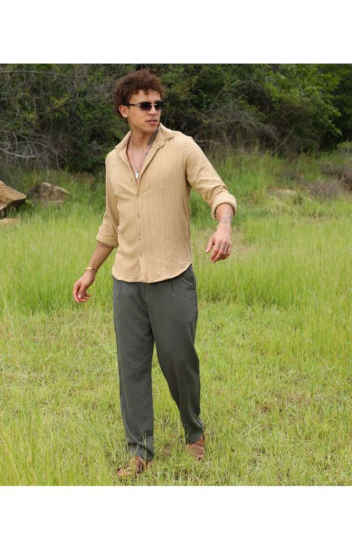 Men's Beige Solid Casual Shirts