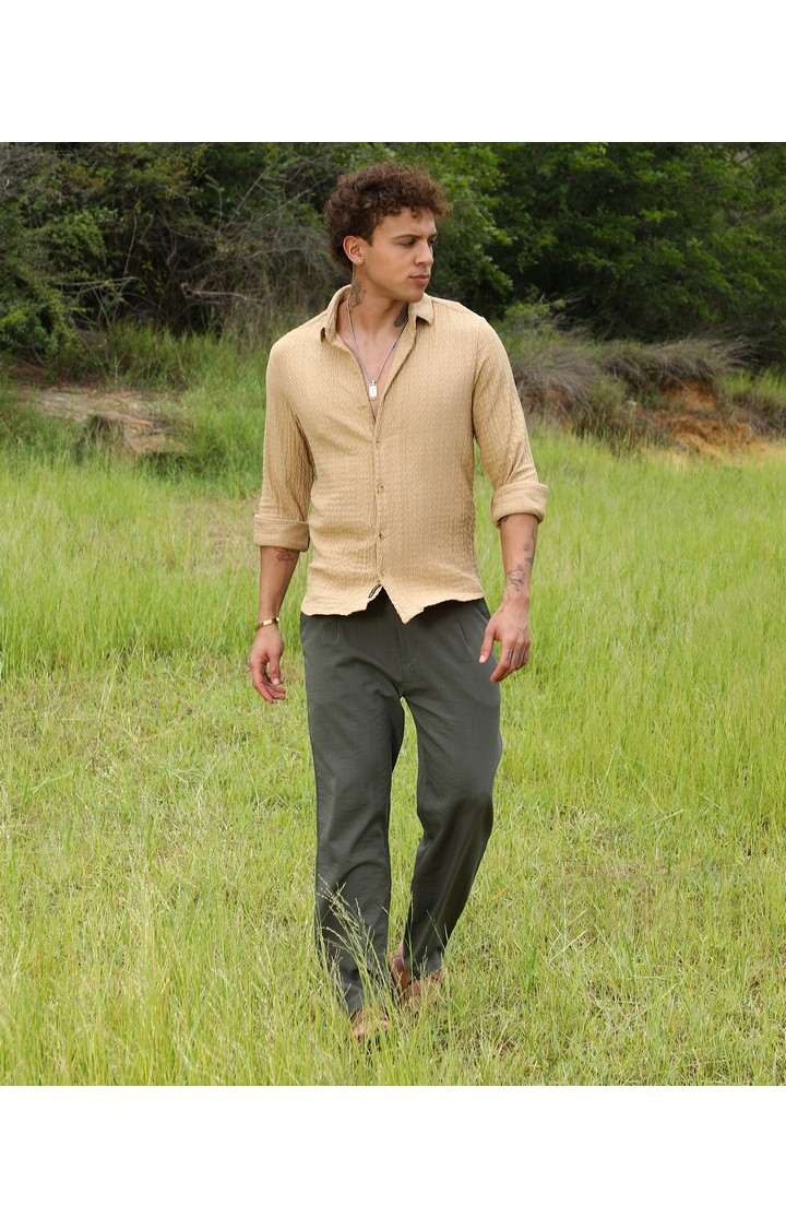 Men's Beige Solid Casual Shirts