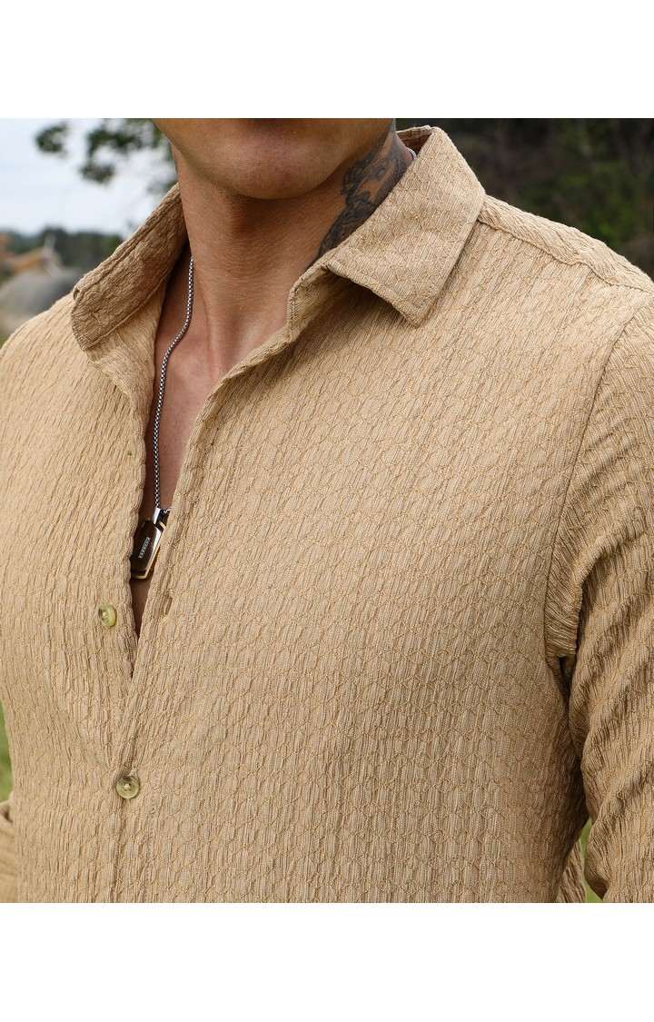Men's Beige Solid Casual Shirts