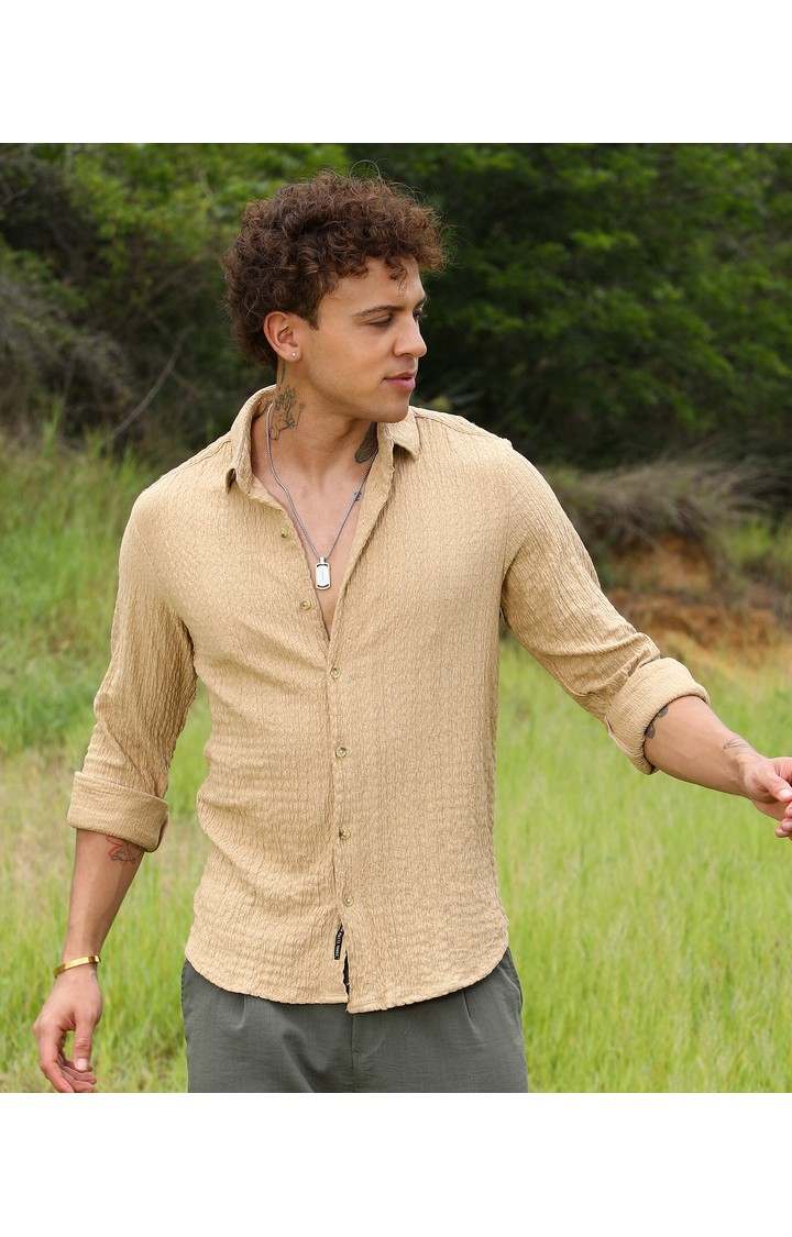 Men's Beige Solid Casual Shirts