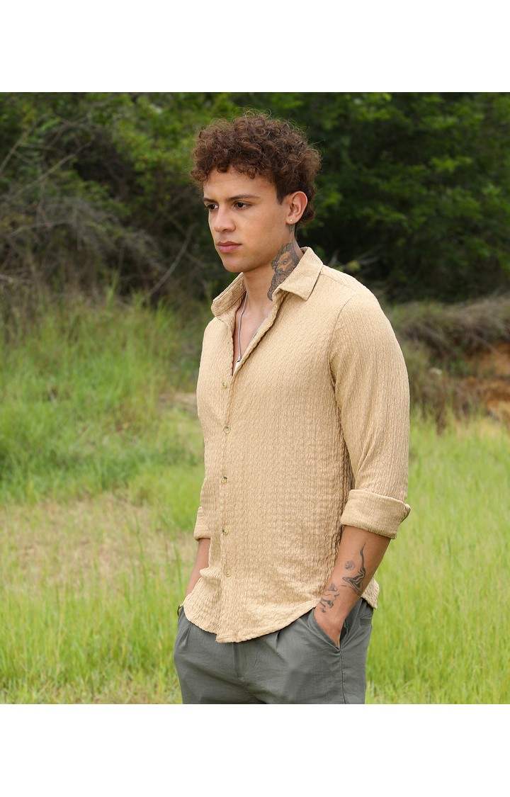 Men's Beige Solid Casual Shirts