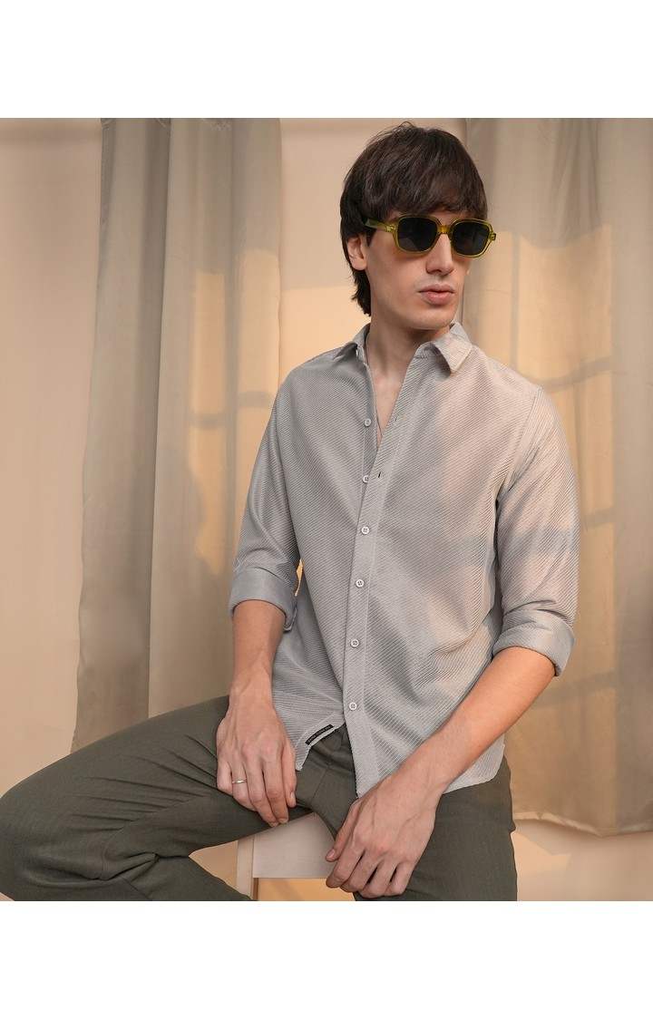 Men's Grey Solid Casual Shirts