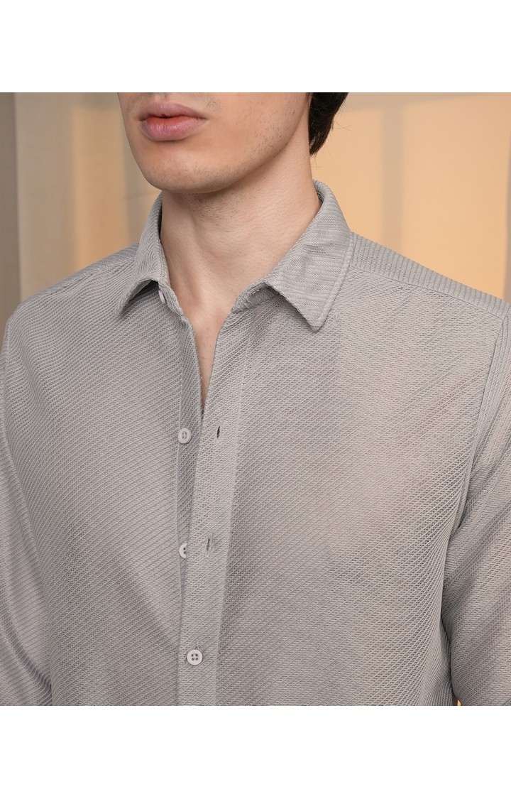 Men's Grey Solid Casual Shirts