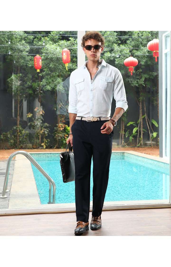 Men's Blue Solid Casual Shirts