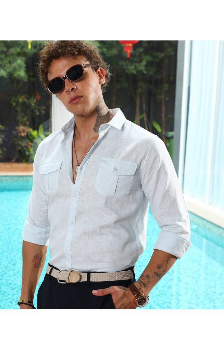 Men's Blue Solid Casual Shirts