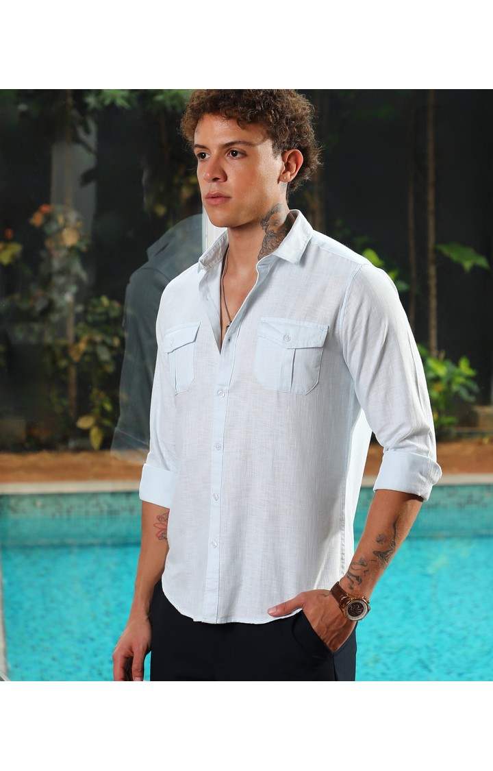 Men's Blue Solid Casual Shirts
