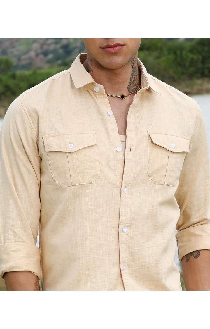 Men's Yellow Solid Casual Shirts