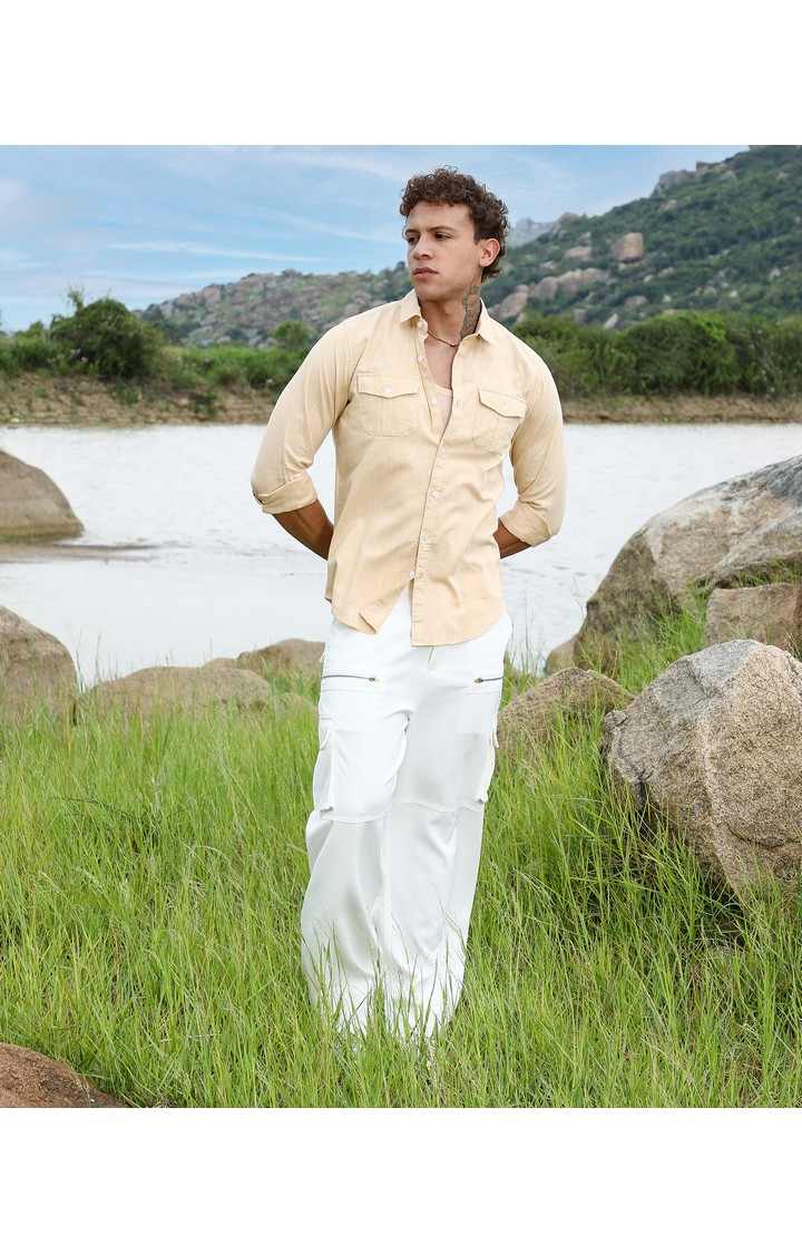Men's Yellow Solid Casual Shirts