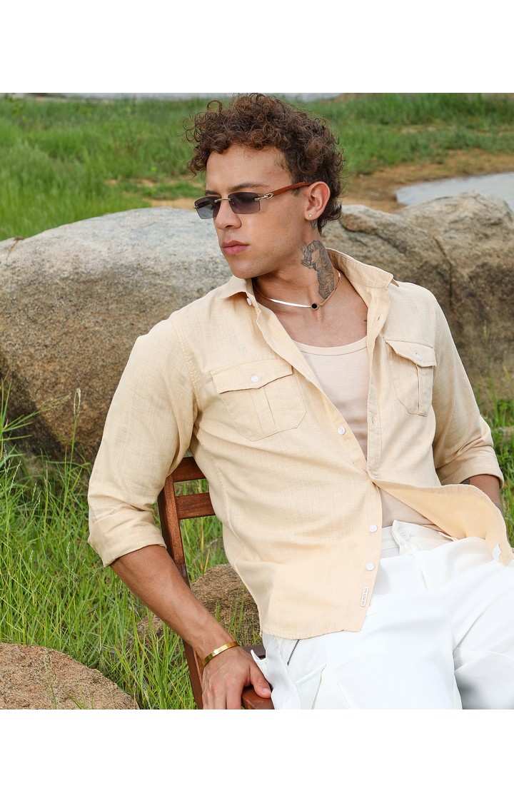 Men's Yellow Solid Casual Shirts