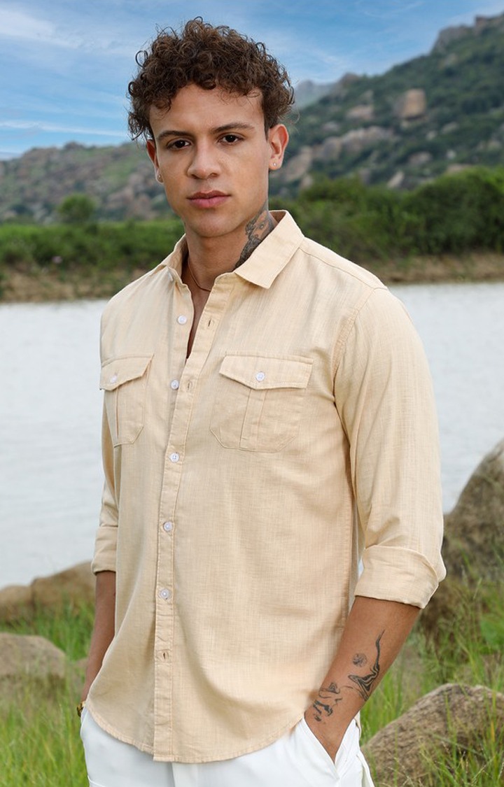 Men's Yellow Solid Casual Shirts