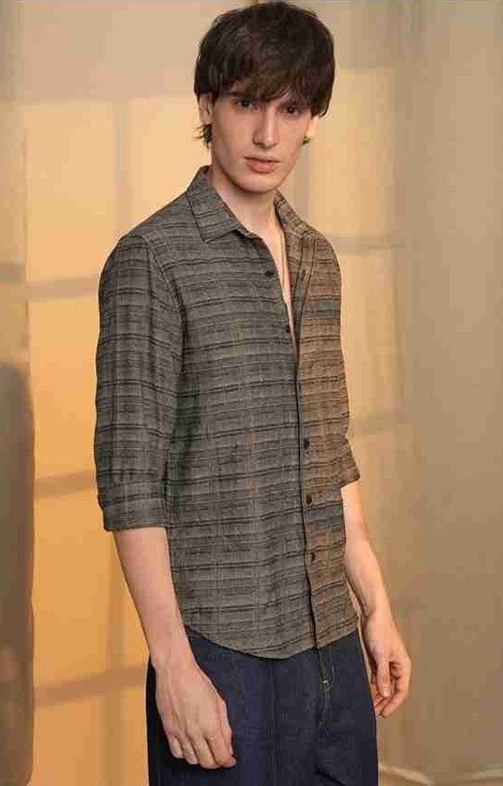 Men's Brown Checked Casual Shirts