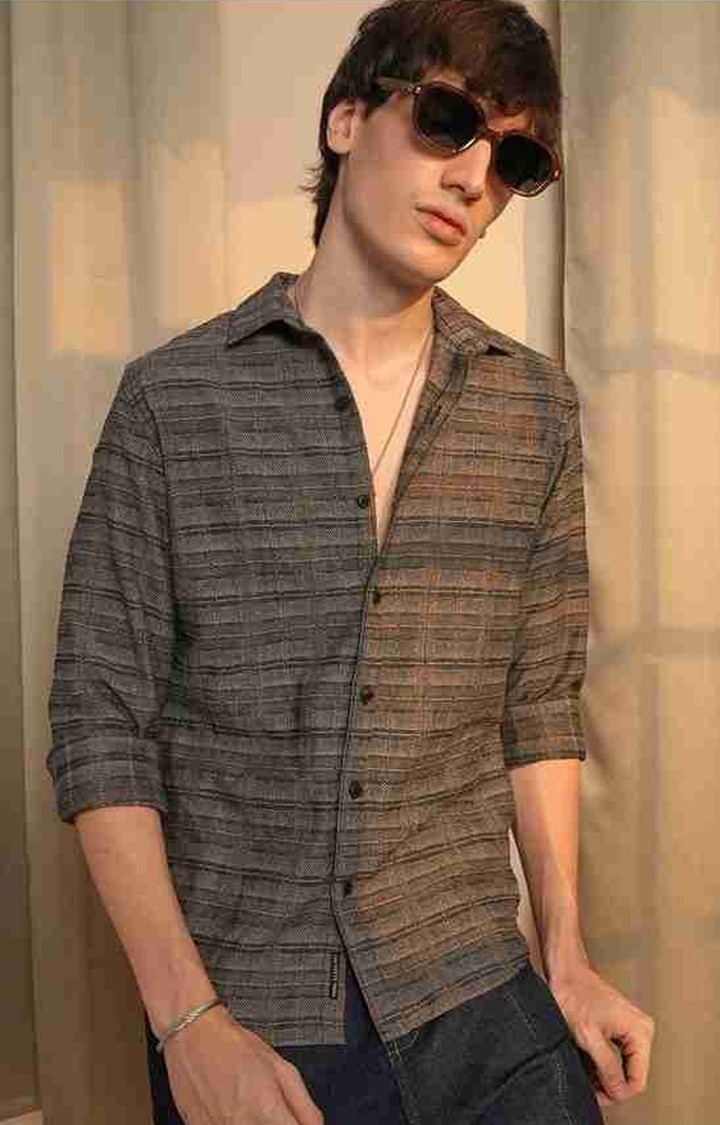 Men's Brown Checked Casual Shirts