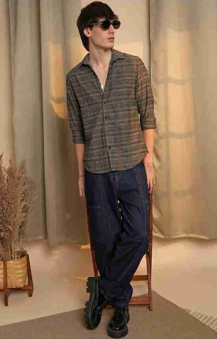 Men's Brown Checked Casual Shirts