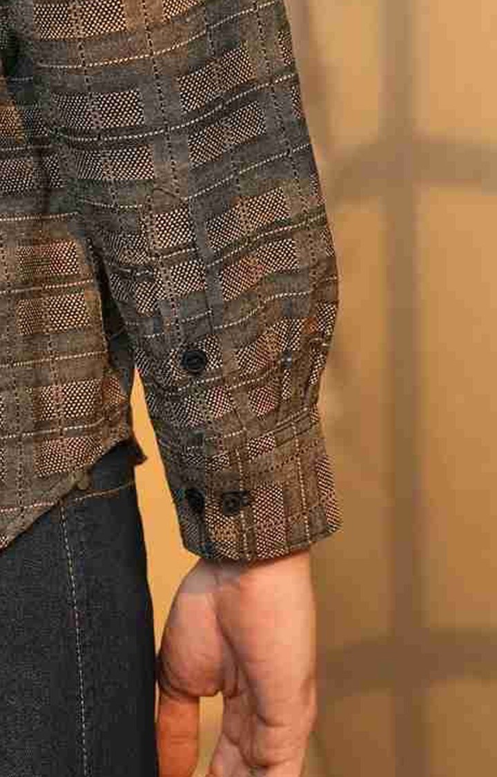Men's Brown Checked Casual Shirts