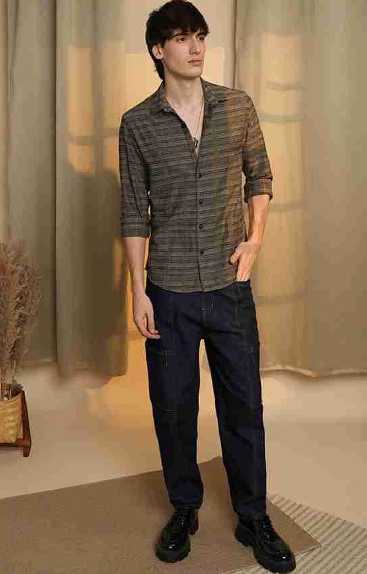 Men's Brown Checked Casual Shirts