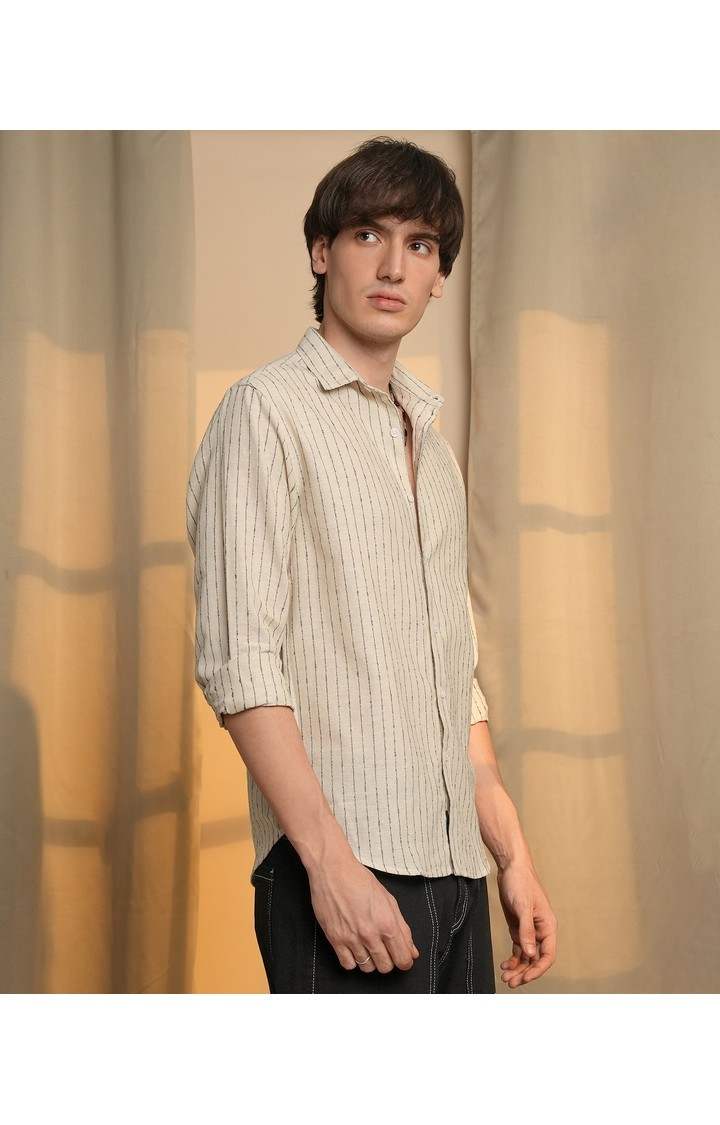 Men's Beige Striped Casual Shirts