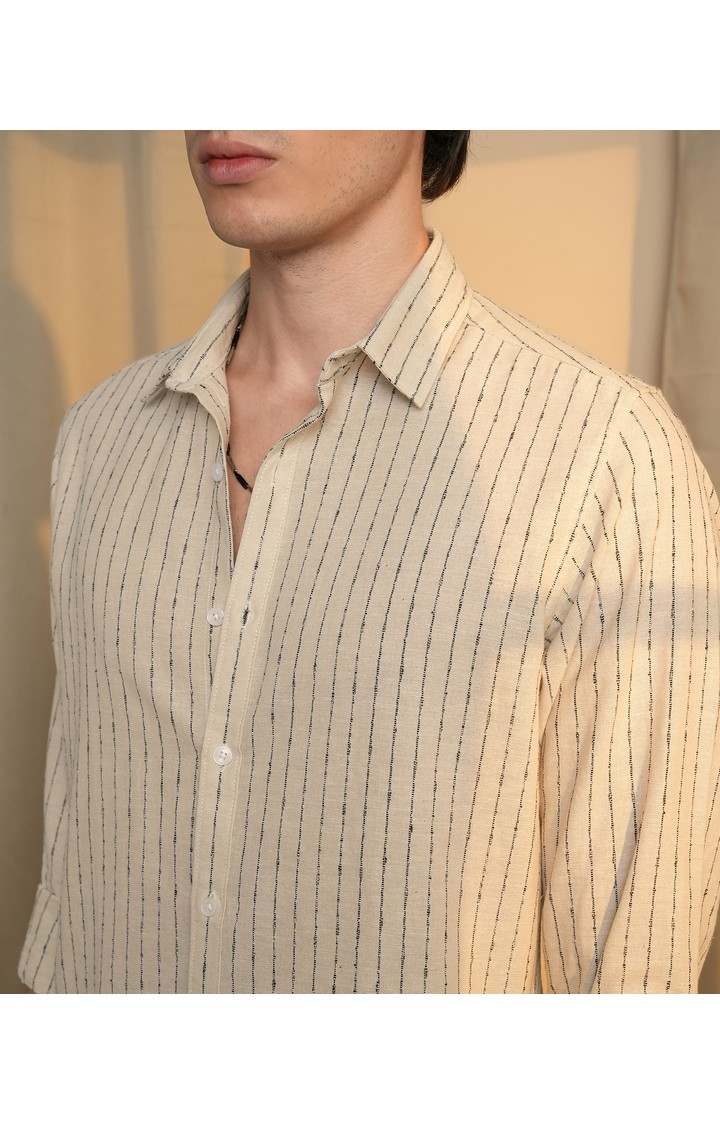 Men's Beige Striped Casual Shirts