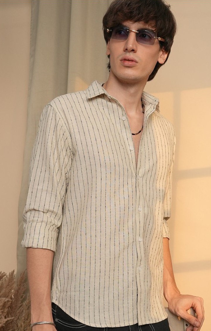 Men's Beige Striped Casual Shirts
