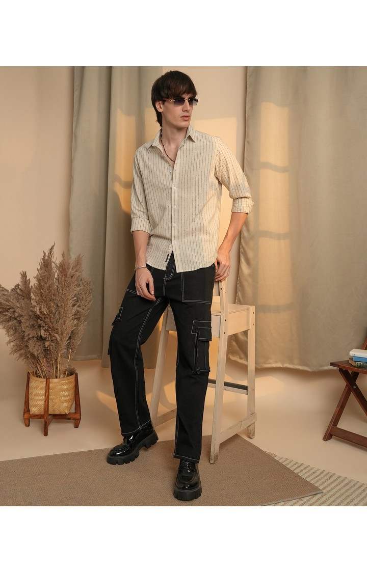 Men's Beige Striped Casual Shirts