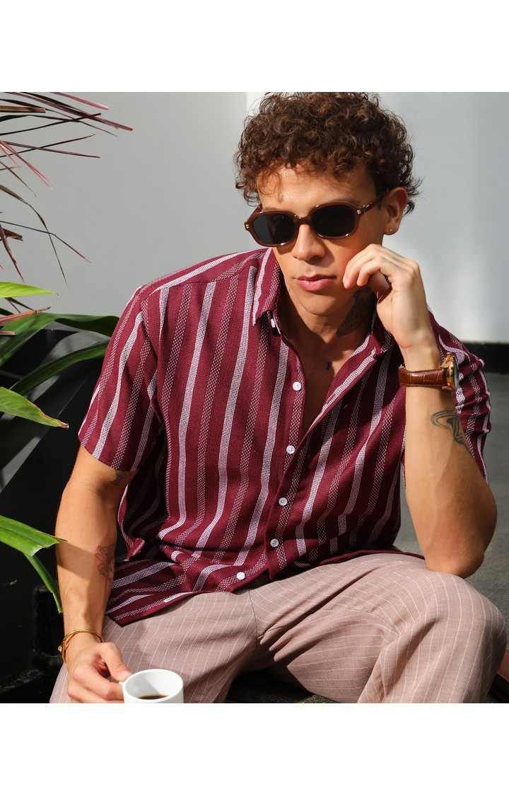 Men's Red Striped Casual Shirts