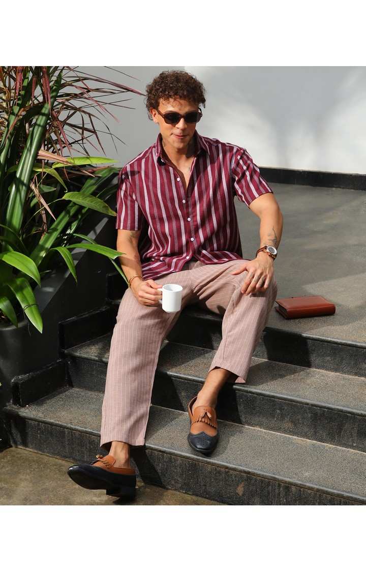 Men's Red Striped Casual Shirts