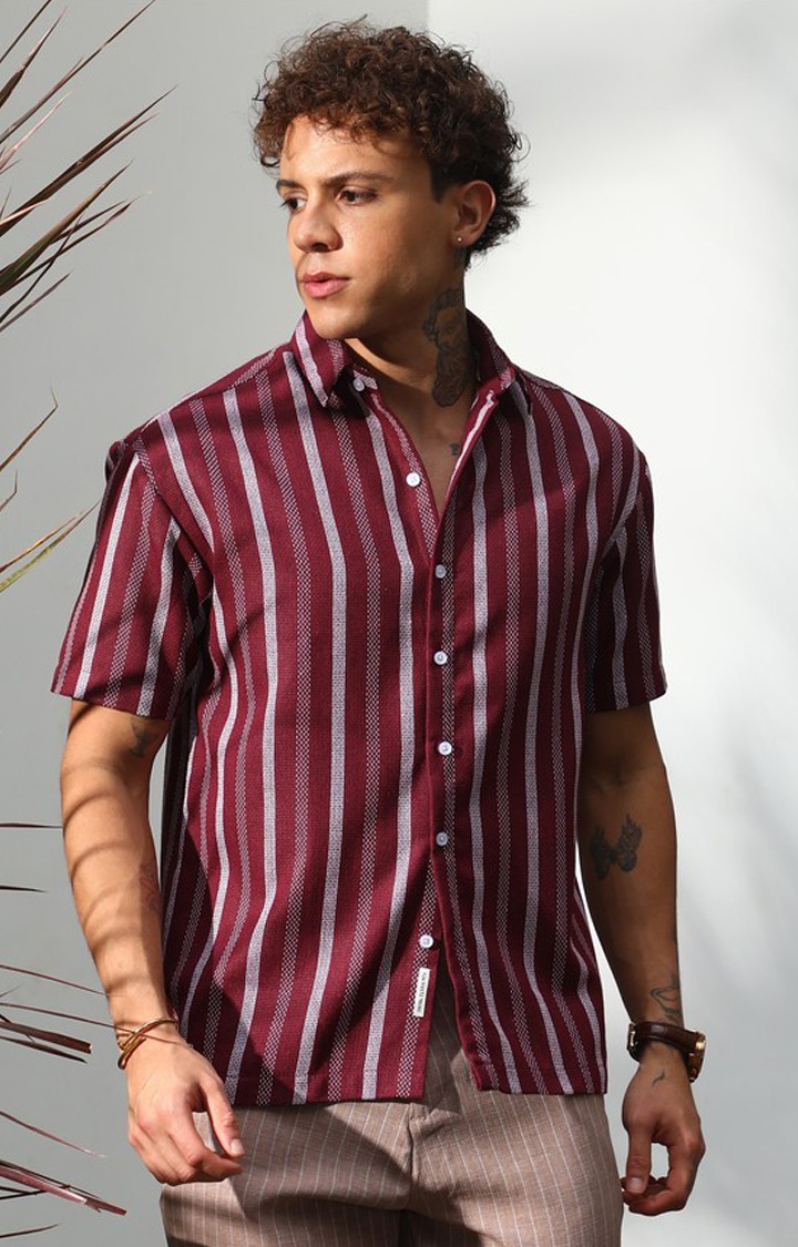 Men's Red Striped Casual Shirts