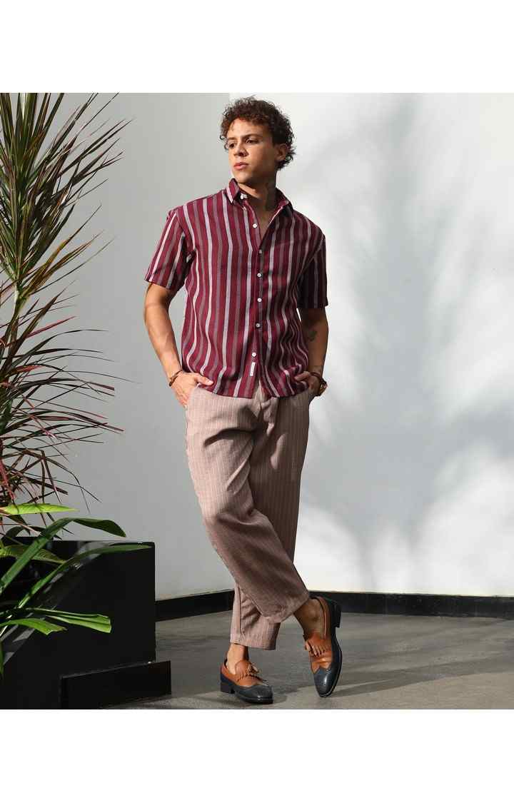 Men's Red Striped Casual Shirts