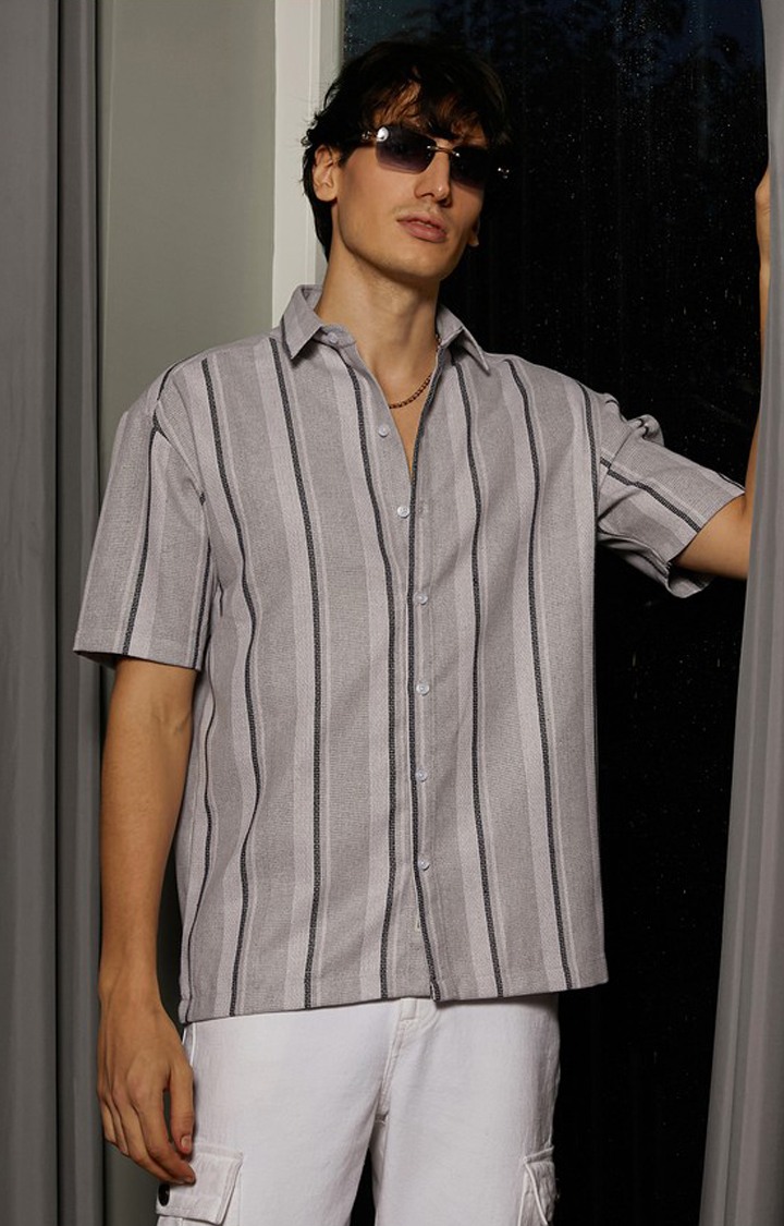 Men's Grey Striped Casual Shirts