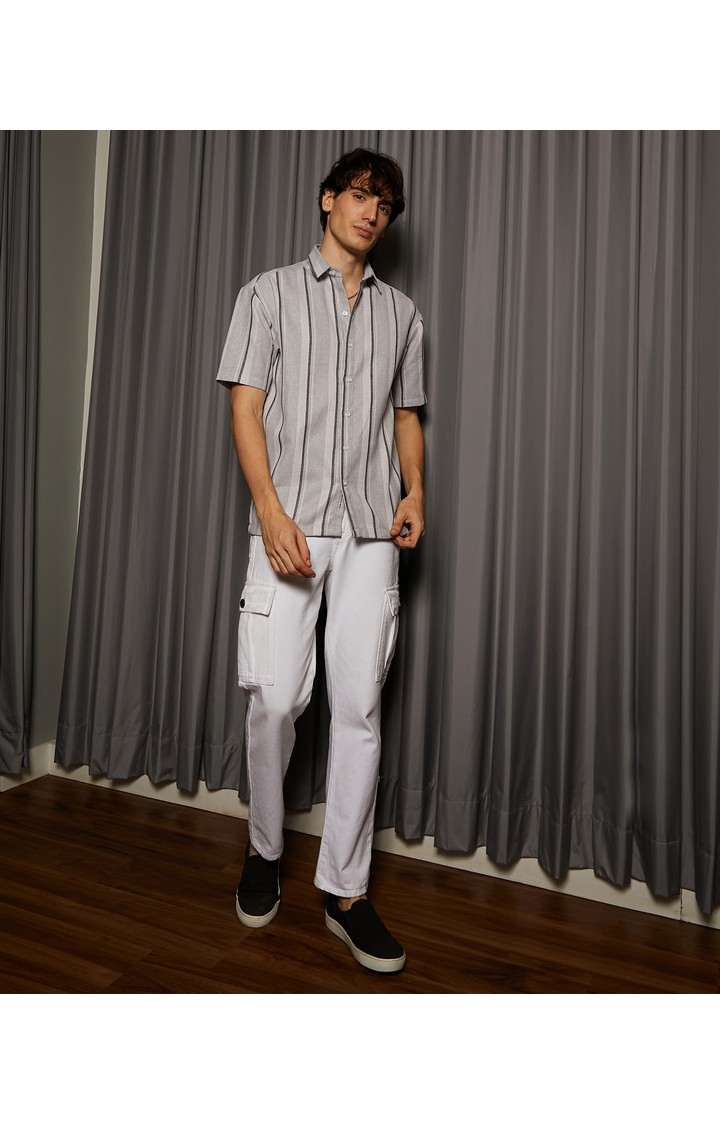 Men's Grey Striped Casual Shirts