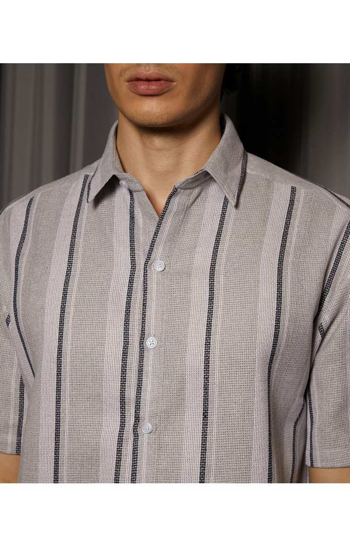 Men's Grey Striped Casual Shirts