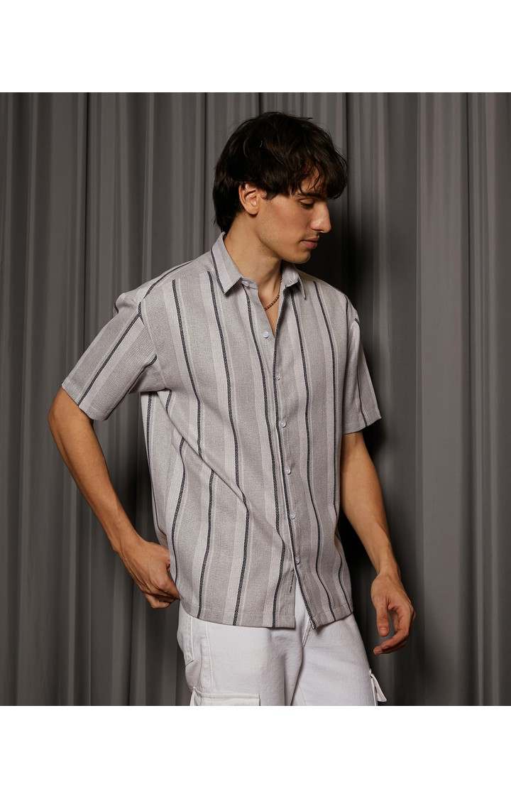 Men's Grey Striped Casual Shirts
