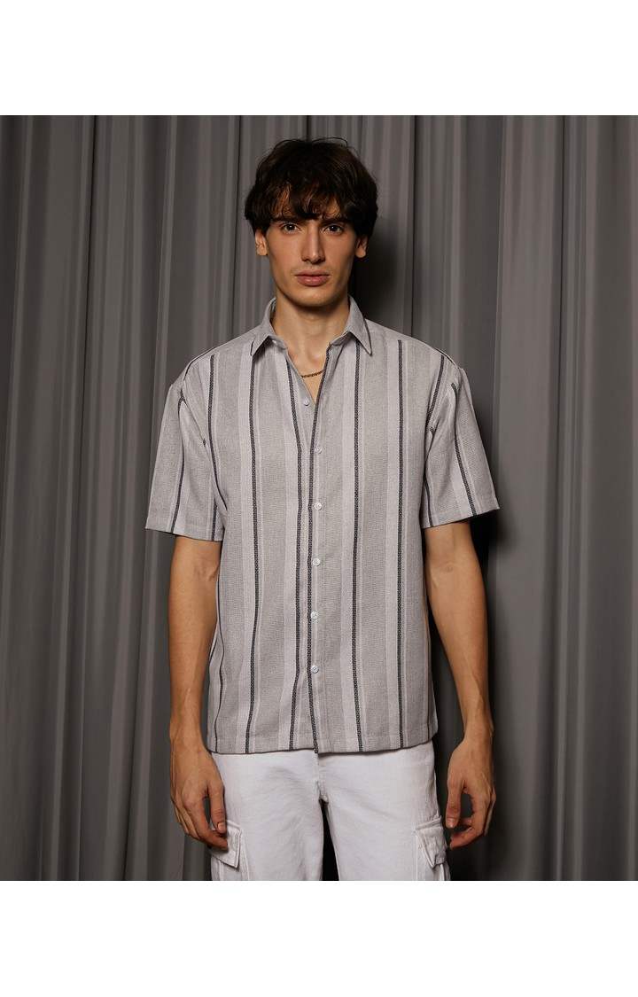 Men's Grey Striped Casual Shirts