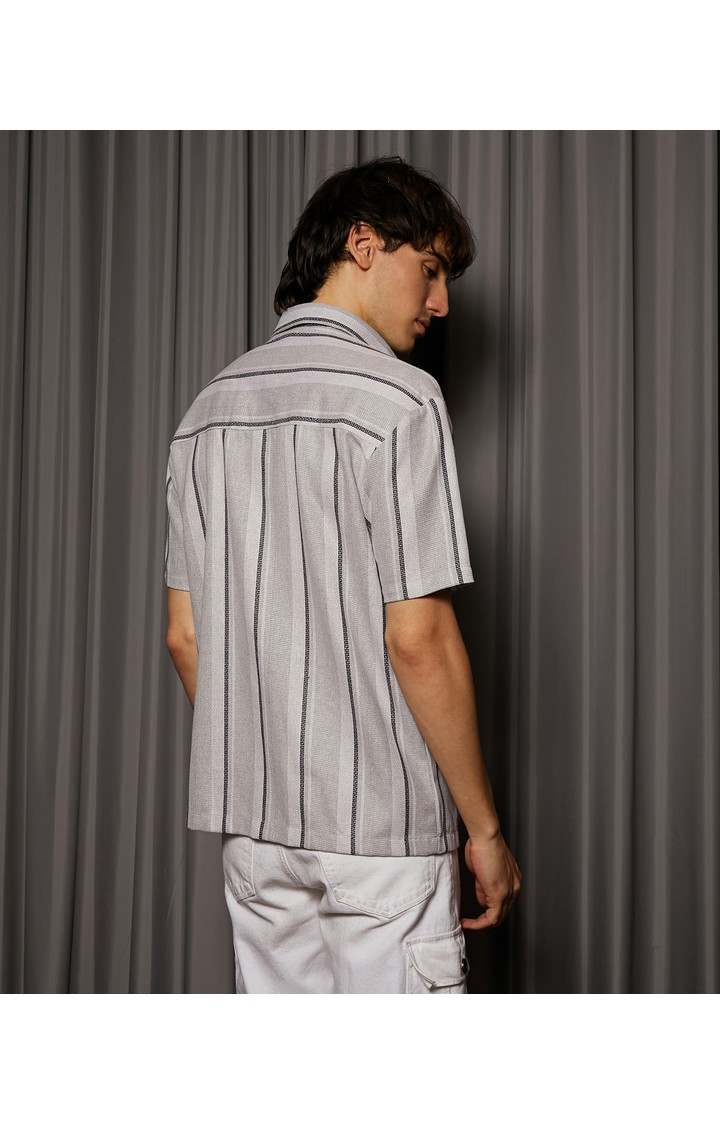 Men's Grey Striped Casual Shirts