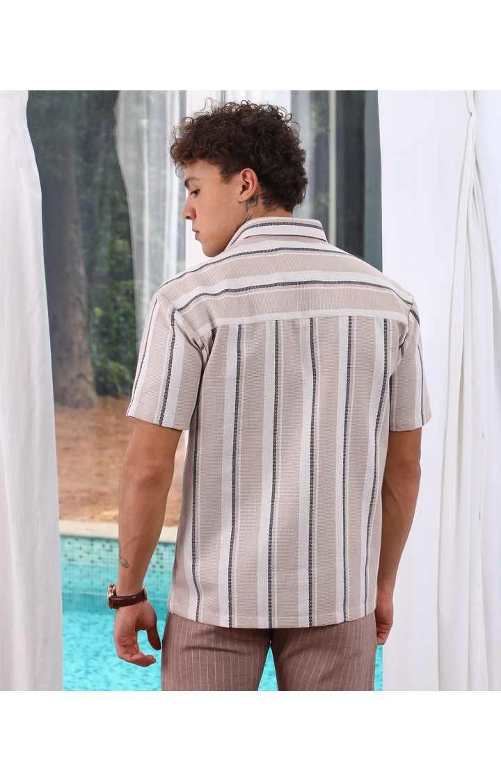 Men's Beige Striped Casual Shirts