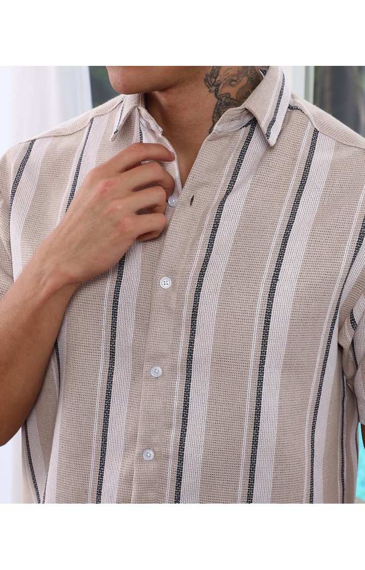 Men's Beige Striped Casual Shirts