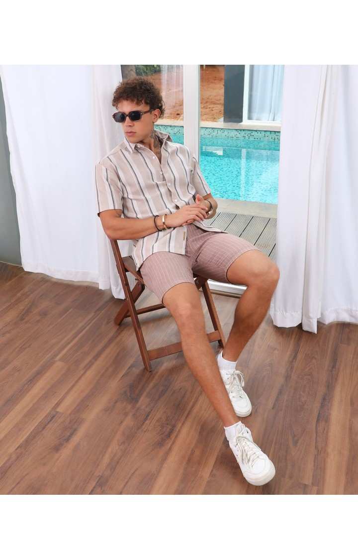 Men's Beige Striped Casual Shirts