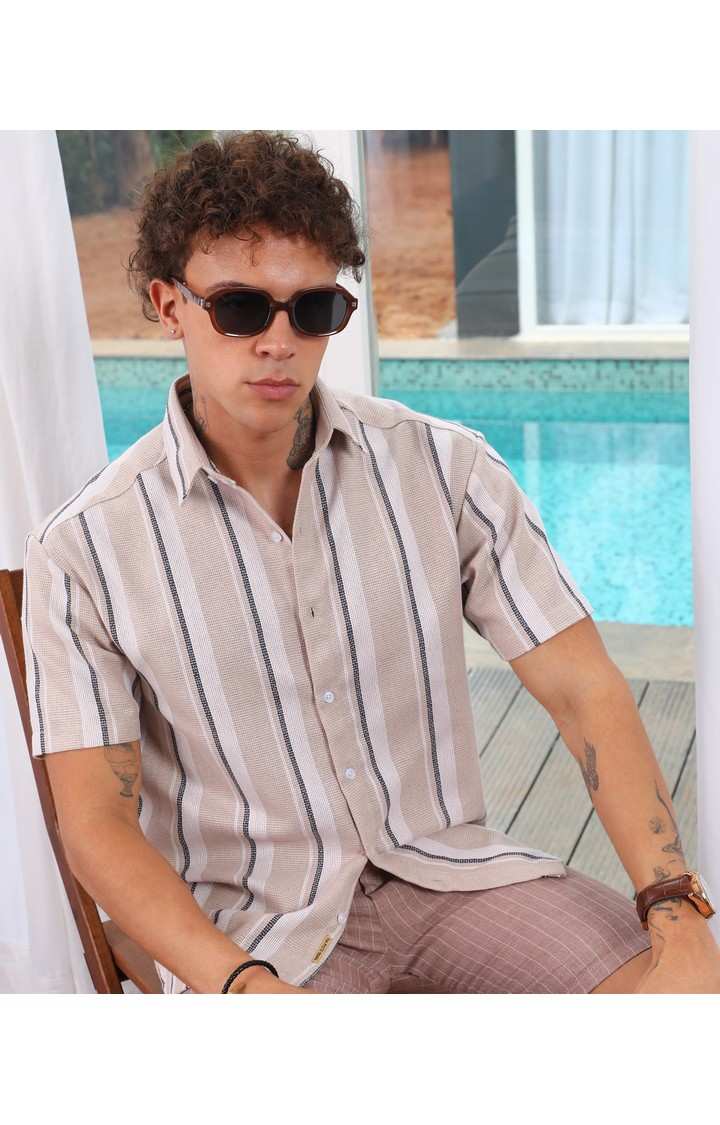 Men's Beige Striped Casual Shirts