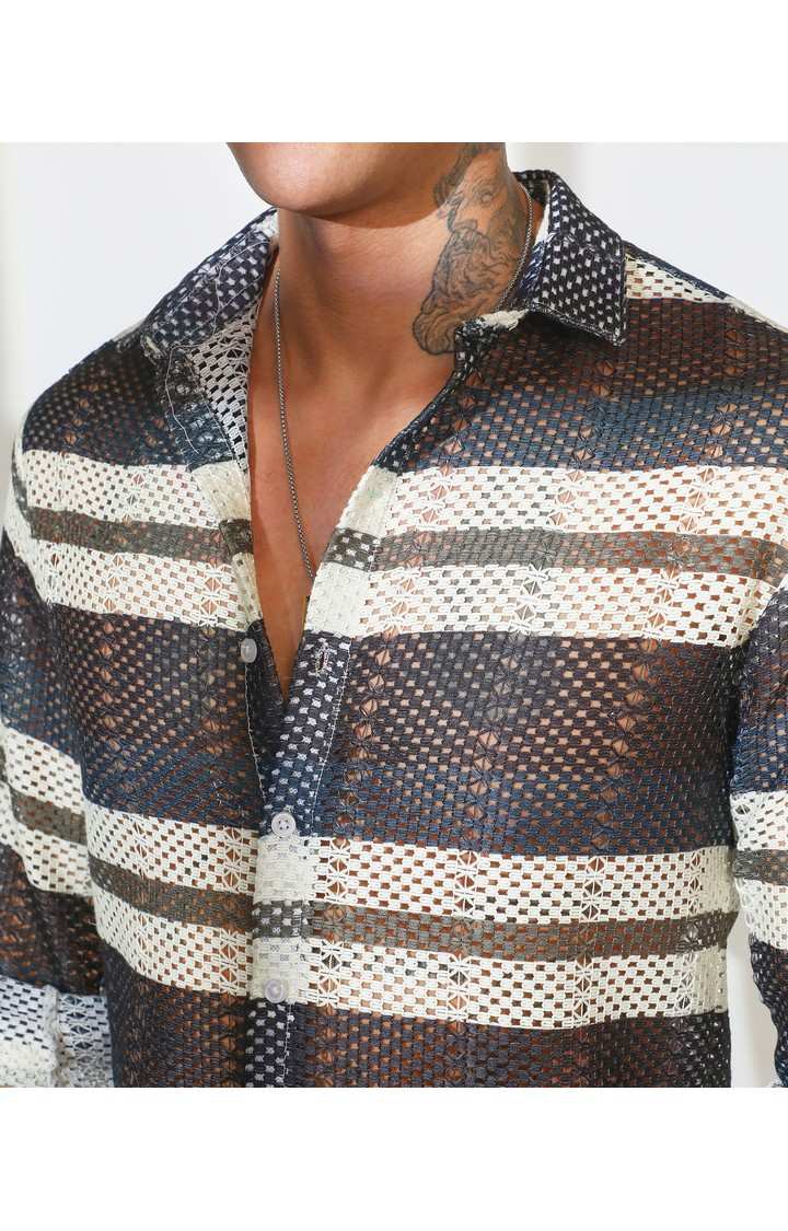 Men's Blue Colourblock Casual Shirts