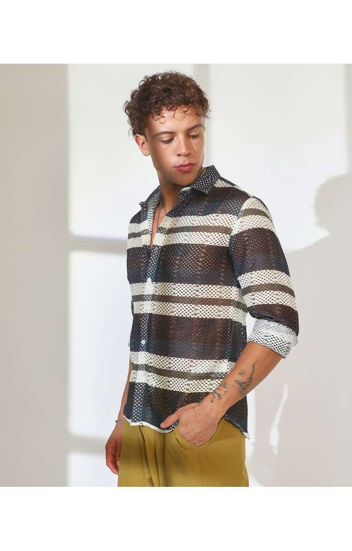 Men's Blue Colourblock Casual Shirts