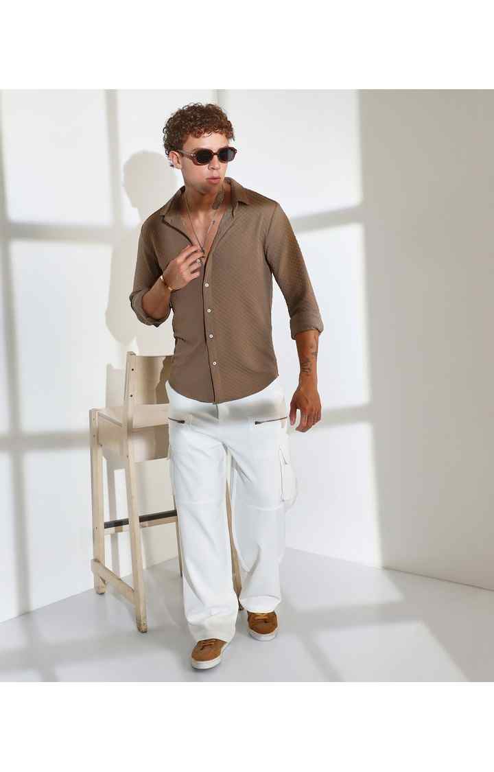 Men's Brown Solid Casual Shirts