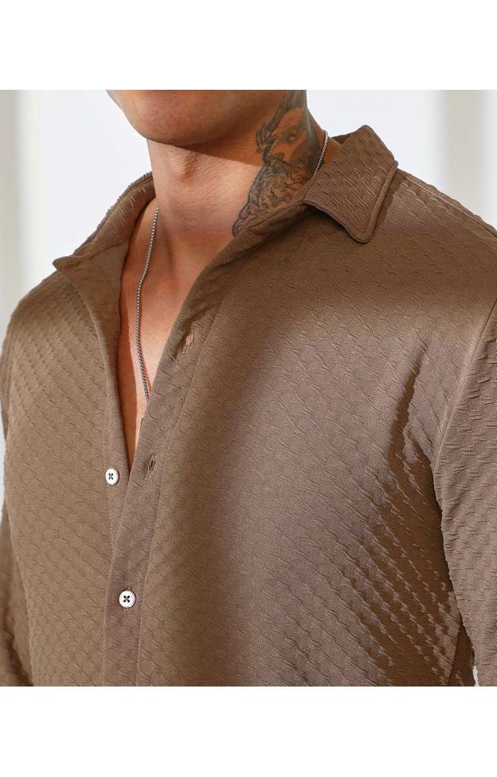 Men's Brown Solid Casual Shirts