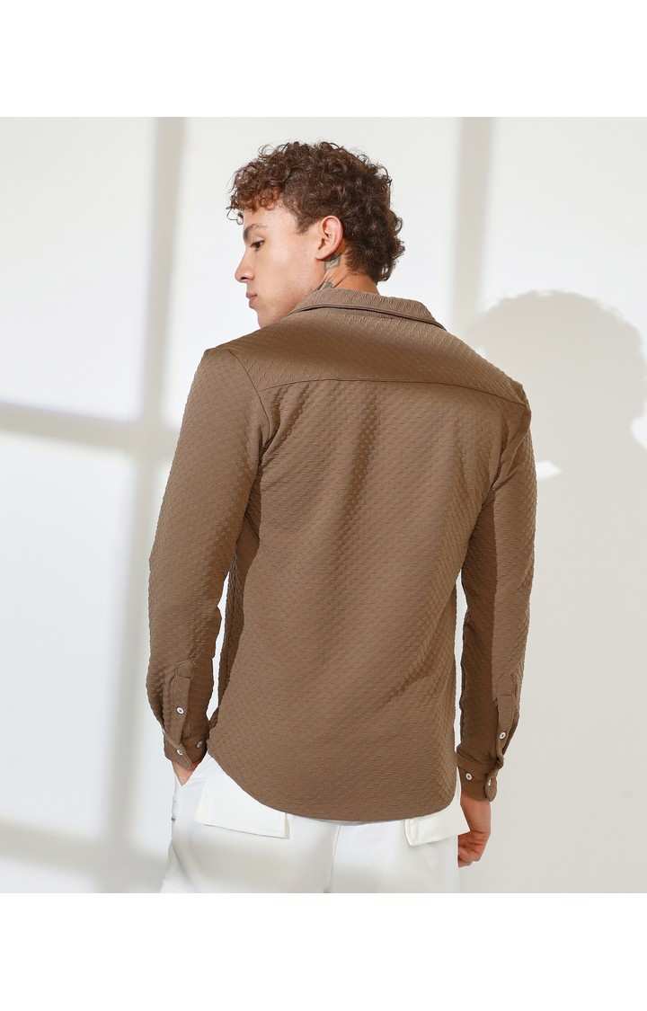 Men's Brown Solid Casual Shirts