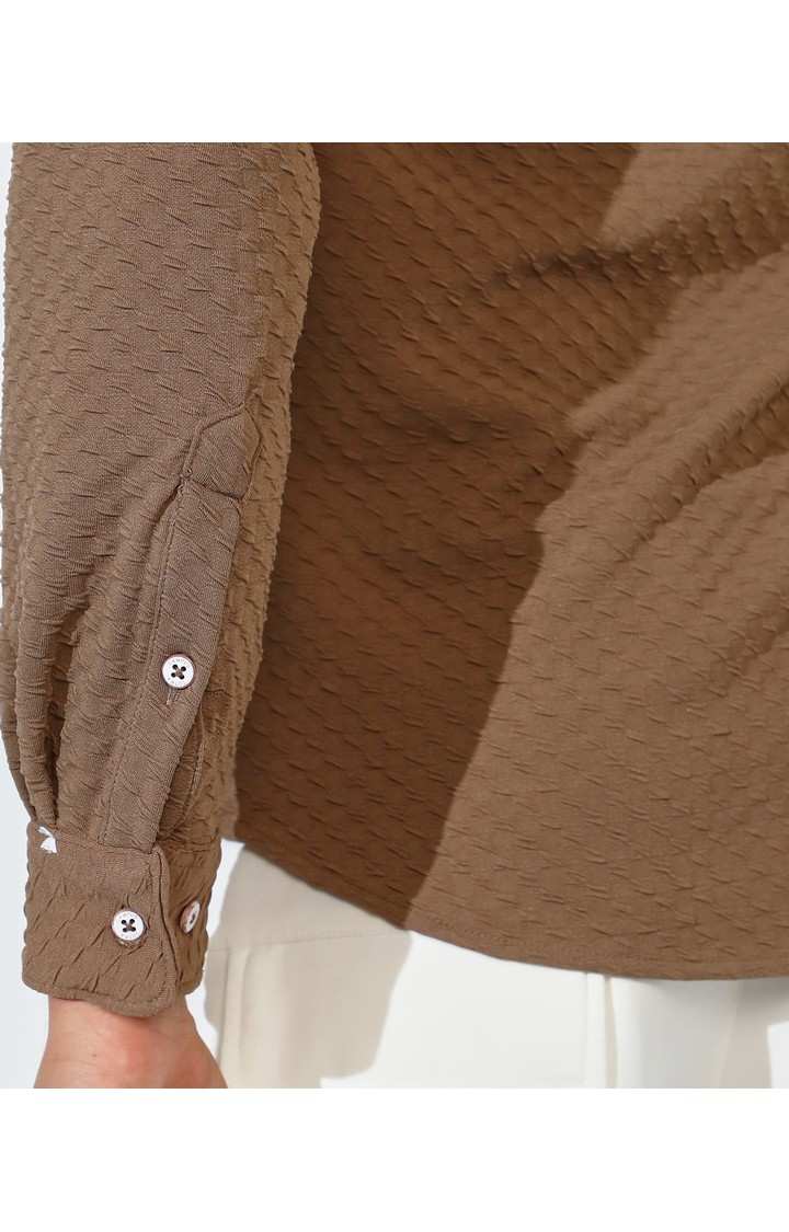 Men's Brown Solid Casual Shirts