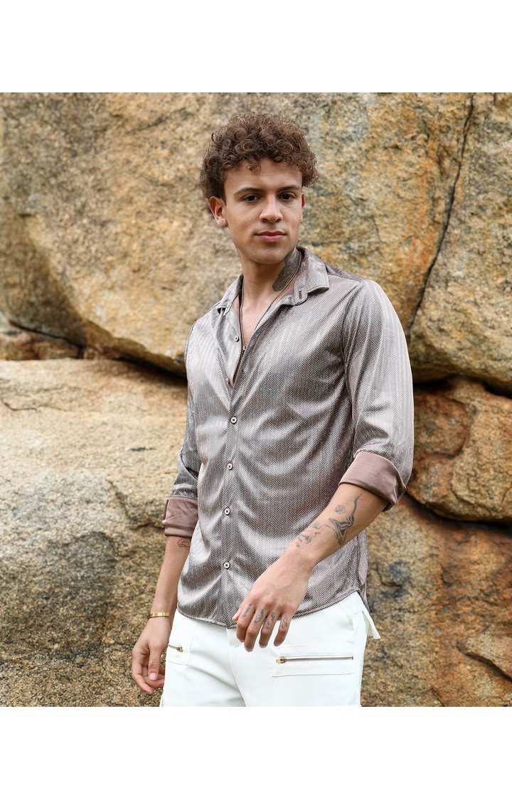 Men's Brown Printed Casual Shirts