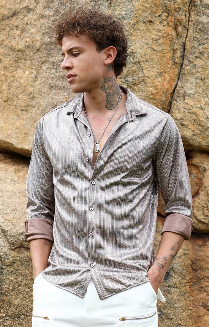 Men's Brown Printed Casual Shirts