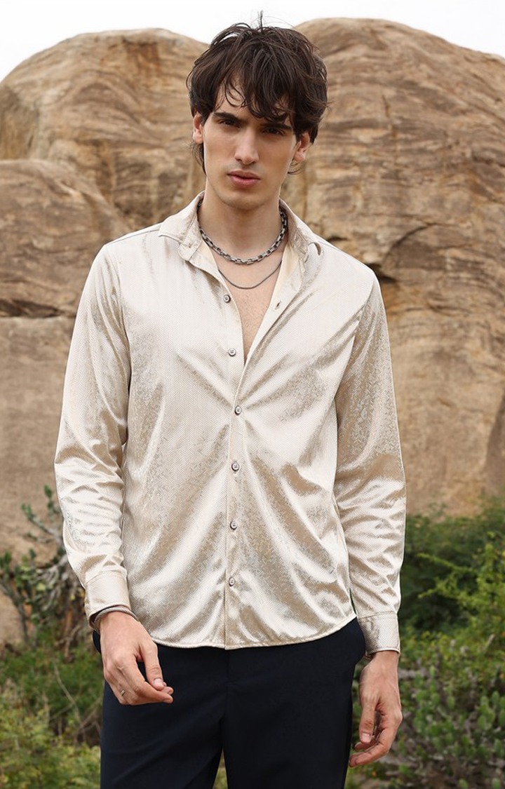 Men's Beige Printed Casual Shirts