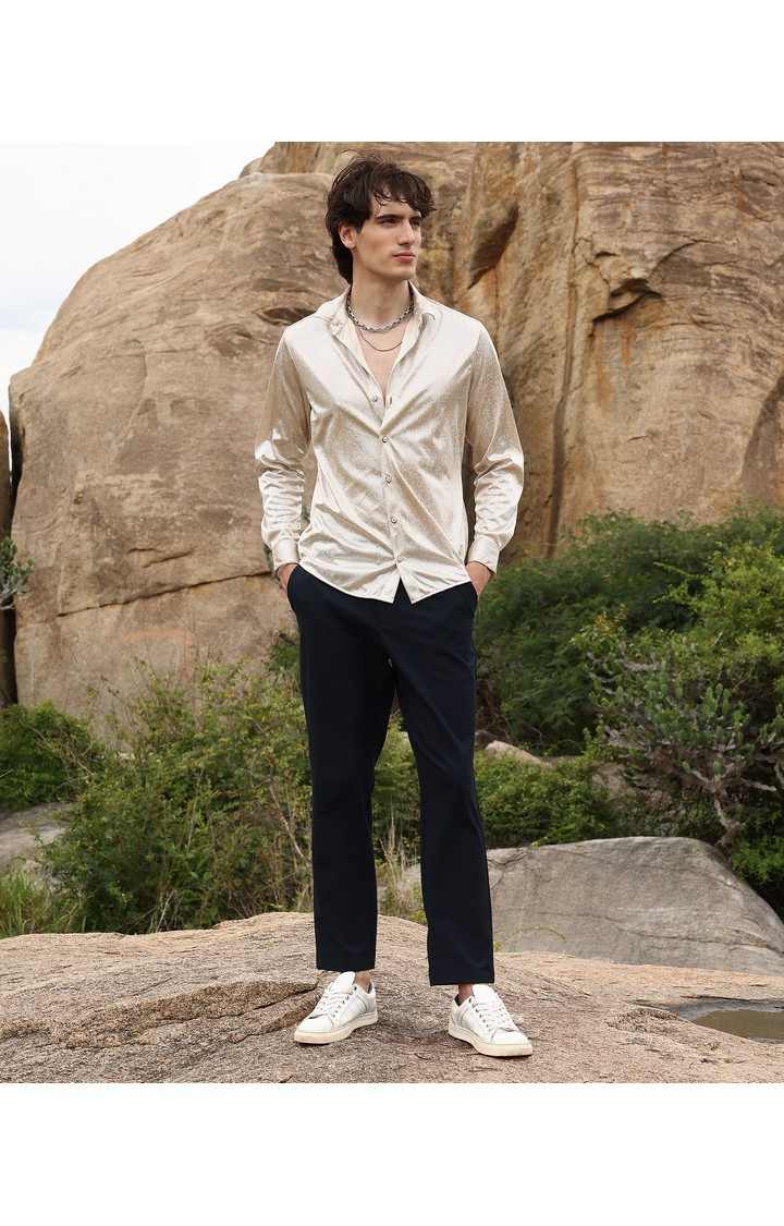 Men's Beige Printed Casual Shirts