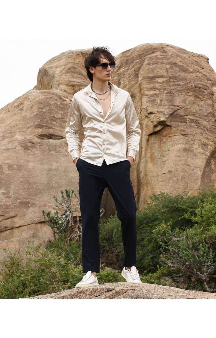 Men's Beige Printed Casual Shirts