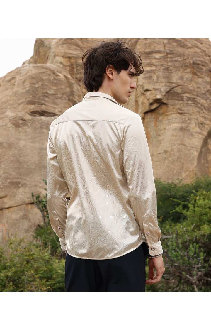 Men's Beige Printed Casual Shirts